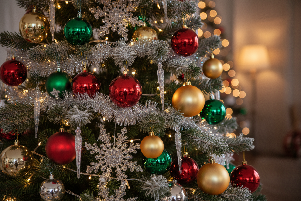 ornaments on christmas tree for christmas